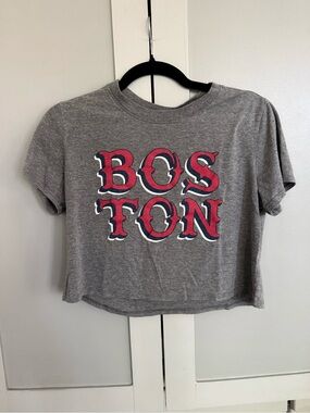 Gray Boston Graphic Crop Top - Women's Casual Tee Small